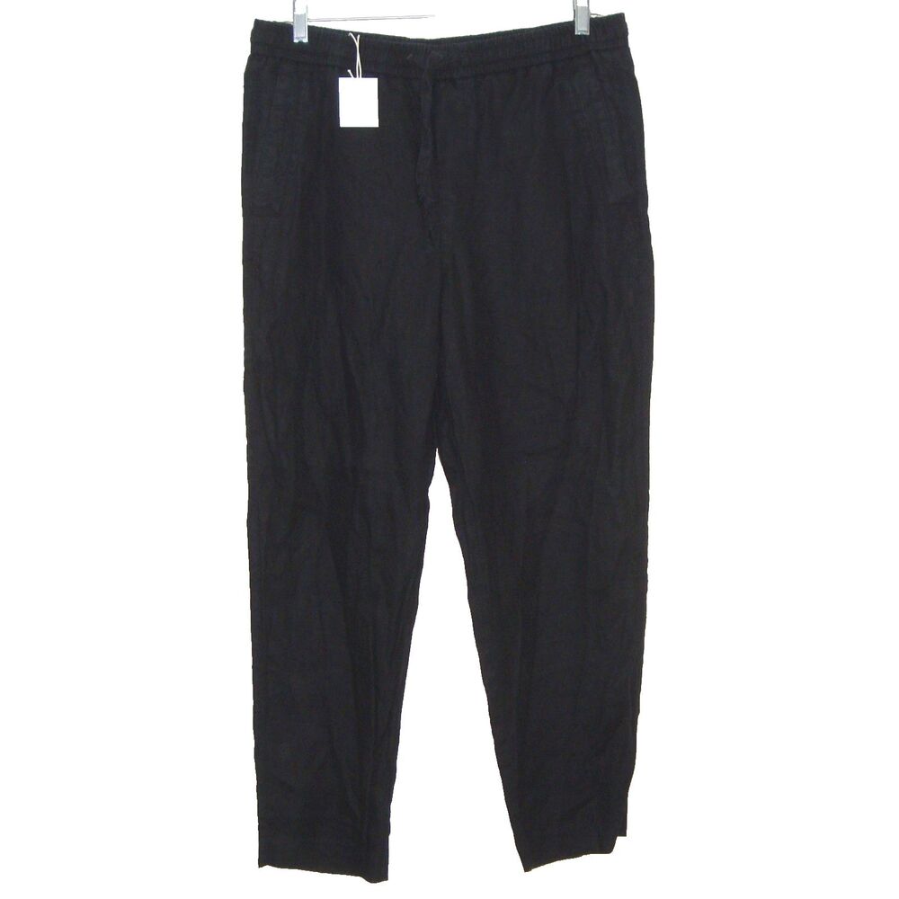 NEW! ZARA Women's Black Linen Elastic Waist Drawstring Pants